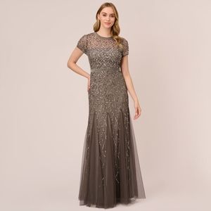 Adrianna papell lead cap sleeved beaded gown